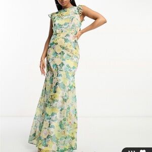 Hope & Ivy tie back frill maxi dress in green floral